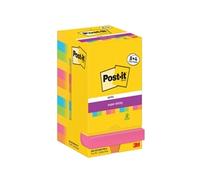 Post-it Super Sticky Notes Carnival Color Collection,Value Pack of 8 + 4 Free Pads, 90 Sheets per Pad, 76 mm x 76 mm, Yellow, Blue. Green, Pink - Extra Sticky Notes for Note Taking & to Do Lists