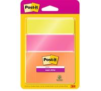 Post-it Super Sticky Notes, Assorted Colours, Assorted Sizes, 3 Pads, 76 mm x 76 mm, 45 Sheets per Pad - Extra Sticky Notes for Walls, Monitors and Fridge