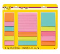 Post-It Super Sticky Notes Assorted Sizes 15/Pkg-Miami 2"X2", 3"X3", 4"X4"
