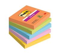 Post-it Super Sticky Notes, 450 Sheets, Pack of 5 Pads, 76 mm x 76 mm - Holds Strong to Many Surfaces - Bright Colours - for Walls, Monitors and Fridge, Recycable