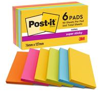 Post-it Carnival Super Sticky Notes 127 x 76 mm Assorted Colours Rectangular 6 Pads of 90 Sheets