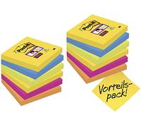Post-it Super Sticky Notes Cosmic Color Collection, Pack of 12 Pads, 90 Sheets per Pad, 76 mm x 76 mm, Yellow, Blue, Green, Pink, Orange Colors - Extra Sticky Notes For Note Taking & To Do Lists