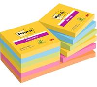 Post-it Super Sticky Notes, Double The Sticking Power, 12 Pads, 1080 Sheets, 76 mm x 76 mm, Yellow, Blue, Orange, Pink, Yellow Colors - Self-Sticking Notes for Walls, Monitors and Fridge