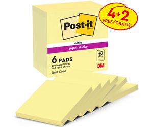 Post-it Super Sticky Notes, Double The Sticking Power, 4 + 2 Free Pads, 540