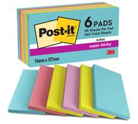 Post-It Super Sticky Notes, Double The Sticking Power, 6 Pads, 540 Sheets, 76 mm X 127 mm, Blue, Green, Pink Colors -