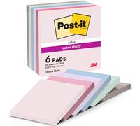 Post-it Super Sticky Notes, Double The Sticking Power, 6 Pads, 540 Sheets, 76 mm x 76 mm, Blue, Green, Grey, Pink, Purple Colors - Self-Sticking Notes for Walls, Monitors and Fridge