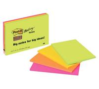 Post-It Super Sticky Notes, Double The Sticking Power, Extra Large, 4 Pads, 180 Sheets, 152 mm X 101 mm, Green, Orange, Pink,