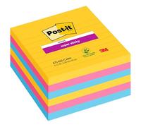 Post-it Super Sticky Notes, Lined, 540 Sheets, Pack of 6 Pads, 101 mm x 101 mm - Holds Strong to Many Surfaces - Bright Colours - for Walls, Monitors and Fridge, Recycable