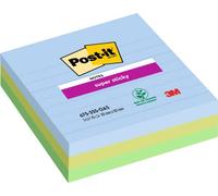 Post-it Super Sticky Notes, Oasis Colour Collection, 3 Pads/Pack, 210 Count, 101 x 101 mm, Blue - Extra Sticky, PEFC Certified, Recycled, Ideal for Office, School & Home Use