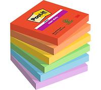 Post-it Super Sticky Notes, Double The Sticking Power, 6 Pads, 540 Sheets, 76 mm x 76 mm, Blue, Green, Orange, Purple, Red, Yellow Colors - Self-Sticking Notes for Walls, Monitors and Fridge