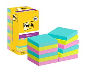 Post-it Super Sticky Notes Square 76 x 76 mm Plain Blue, Green, Pink Cosmic 12 Pieces of 90 Sheets Value Pack 8 + 4 Free