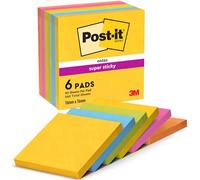 Post-it Carnival Super Sticky Notes 76 x 76 mm Assorted Colours Square 6 Pads of 90 Sheets