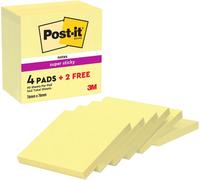 Post-it Super Sticky Original Notes, Double The Sticking Power, 4 + 2 Free Pads