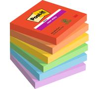 Post-it Super Sticky Notes, Double The Sticking Power, 6 Pads, 540 Sheets, 76 mm x 76 mm, Blue, Green, Orange, Purple, Red, Yellow Colors - Self-Sticking Notes for Walls, Monitors and Fridge