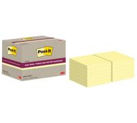 Post-it Super Sticky Notes 100% Recycled – 76×76 mm, 70 Sheets per Pad, Pack of 12, Canary Yellow
