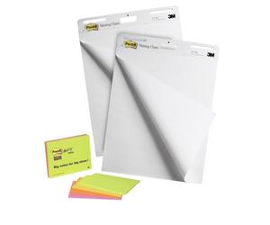 Post-it Super Sticky Self Stick Meeting Chart, White, 63.5 cm x 76.2 cm, Promo Pack 2 + 4 Free Notes Pads - for Office, Team Work, School, Classroom Supplies, Home Teaching