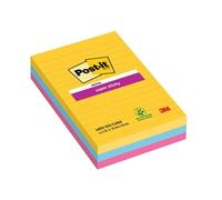 Post-it Rio De Janeiro Super Sticky Notes 101 x 152 mm Assorted Rectangular Ruled 3 Pads of 90 Sheets