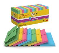 Post-it Super Sticky Z-Notes,Value Pack, Pack of 14 + 2 Free Pads, 90 Sheets per Pad, 76 mm x 76 mm, Green, Yellow, Pink, Blue Colors - Extra Sticky Notes for Note Taking, to Do Lists & Reminders