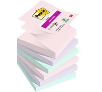 Post-it Super Sticky Z-Notes Soulful Color Collection, Pack of 6 Pads, 90 Sheets per Pad,76 mm x 76 mm, Pink, Purple, Green - Extra Sticky Notes for Note Taking, to Do Lists & Reminders