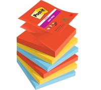 Post-it Super Sticky Z-Notes Playful Color Collection, Pack of 6 Pads, 90 Sheets per Pad,76 mm x 76 mm, Red, Yellow, Blue - Extra Sticky Notes for Note Taking, to Do Lists & Reminders