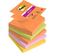 Post-It Super Sticky Z-Notes Boost Color Collection, Pack Of 5 Pads, 90 Sheets Per Pad,76 mm X 76 mm, Orange, Green, Pink, Yellow