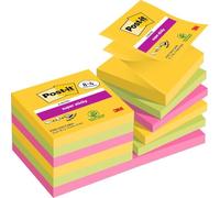 Post-it Super Sticky Z-Notes Carnival Color Collection,Value Pack, Pack of 8 + 4 Free Pads, 90 Sheets per Pad, 76 mm x 76 mm, Yellow, Green, Pink - Extra Sticky Notes for Note Taking & to Do Lists