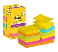 Post-it Super Sticky Z-Notes R330-SSCARN-P8+4 76x 76 mm 90 Sheets Per Pad Blue,Green,Orange,Pink,Yellow Pack of 12 (8+4 free)