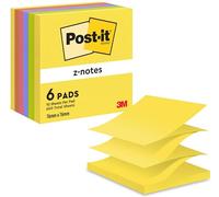 Post-it Z-Notes Neon Rainbow Collection, Pack of 6 Pads, 100 Sheets per Pad, 76 mm x 76 mm, Yellow, Green, Purple, Pink, Orange Colors - Self-Stick Notes for Note Taking, to Do Lists & Reminders