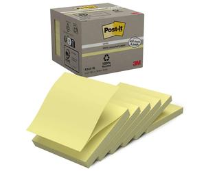 Post-itÃƒÆ’Ã¢â‚¬Å¡Ãƒâ€šÃ‚Â® Recycled Z-Notes Canary Yellow 76 mm x 76 mm 100 Sheets/Pad 6 Pads/Pack 100% PEFC Recycled SGSCH-PEFC-COC-110078