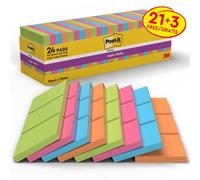 Post-itÂ® Super Sticky Notes Assorted Colours 76 mm x 76 mm Promo Pack 90 Sheets/Pad 21 + 3 FREE Pads/Pack 100% PEFC SGSCH-PEFC-COC-110078