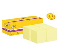 Post-itÃƒâ€šÃ‚Â® Super Sticky Notes Canary Yellow 76 mm x 76 mm Promo Pack 90 Sheets/Pad 12 + 12 FREE Pads/Pack Cardboard Pack 100% PEFC SGSCH-PEFC-COC