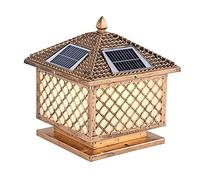 Post Light LED Solar Outdoor Post Light Fixture Solar Waterproof Post Cap Light Lawn Lamp Street Light Post Cap Light Pier Mount Vintage Post Lamp with Remote Control Deck Walkway (Brass 25 * 38cm)