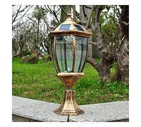 Post Light LED Solar Post Cap Lights Outdoor Garden Lamp, Warm White Post Pillar Lamp, IP65 Waterproof Modern Post Lantern, for Patio Fence Villa Gate Pillar (Color : Brass)