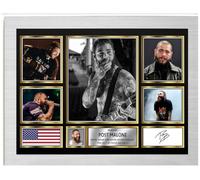 Post Malone Signed Autograph Photograph Display - Perfect for Hip Hop Fans, A2 Poster + White Frame - Limited Edition Autograph Fan Gift - Collectible Memorabilia Merchandise