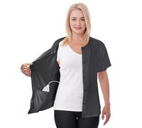 Post Mastectomy Shirt with Drain Pockets Breast Cancer Tummy Tuck Recovery Half Sleeves Top, Grey, M