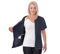 Post Mastectomy Shirt with Drain Pockets Breast Cancer Tummy Tuck Recovery Half Sleeves Top, Navy, Large