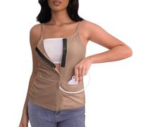 Post Mastectomy Shirts with Drain Pockets Breast Surgery Mastectomy Camisole Top with Hook and Loop Closure, Brown, M