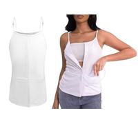 Post Mastectomy Shirts with Drain Pockets Breast Surgery Mastectomy Camisole Top with Hook and Loop Closure, White, S