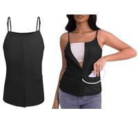 Post Mastectomy Shirts with Drain Pockets Breast Surgery Mastectomy Camisole Top with Hook and Loop Closure, Black, XL