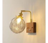 Post-Modern Nordic Elegant Glass Wall Sconce, Single Head with Switch, Copper&Wood Bracket Lamp