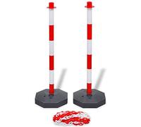 Post Set with Barrier Chain 10 m Plastic Red/White, 2 Barrier Posts 90 cm High with Base, Ideal for Parking, Construction Site, Business Terrain, Traffic Sign and Security