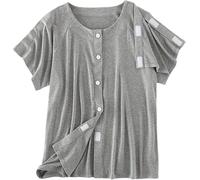 Post Shoulder Surgery Shirt for Women Tear Away Snap Short Sleeve Rotator Cuff Recovery Must Haves Chemo Clothing(Men Grey,Medium)