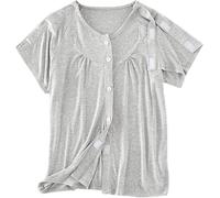 Post Shoulder Surgery Shirt for Women Tear Away Snap Short Sleeve Rotator Cuff Recovery Must Haves Chemo Clothing(Women Grey,X-Large)