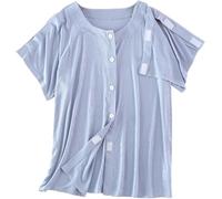 Post Shoulder Surgery Shirt for Women Tear Away Snap Short Sleeve Rotator Cuff Recovery Must Haves Chemo Clothing(Men Blue,Medium)