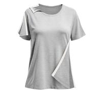 Post Shoulder Surgery Shirts for Women- Short Sleeve-Full Snap-Open Arm Shoulder Recovery Clothing Chemo Clothing, Grey(74), S