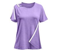 Post Shoulder Surgery Shirts for Women- Short Sleeve-Full Snap-Open Arm Shoulder Recovery Clothing Chemo Clothing, Purple, M