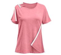 Post Shoulder Surgery Shirts for Women- Short Sleeve-Full Snap-Open Arm Shoulder Recovery Clothing Chemo Clothing, Pink(05), XL