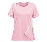 Post Shoulder Surgery Shirts for Women- Short Sleeve-Full Snap-Open Arm Shoulder Recovery Clothing Chemo Clothing, Light Pink, XL