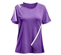 Post Shoulder Surgery Shirts for Women- Short Sleeve-Full Snap-Open Arm Shoulder Recovery Clothing Chemo Clothing, Dark Purple, M