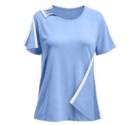 Post Shoulder Surgery Shirts for Women- Short Sleeve-Full Snap-Open Arm Shoulder Recovery Clothing Chemo Clothing, Light Blue（12）, L